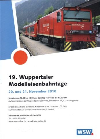 19. Wuppertaler Modelleisenbahntage am 20.und 21.11.2010