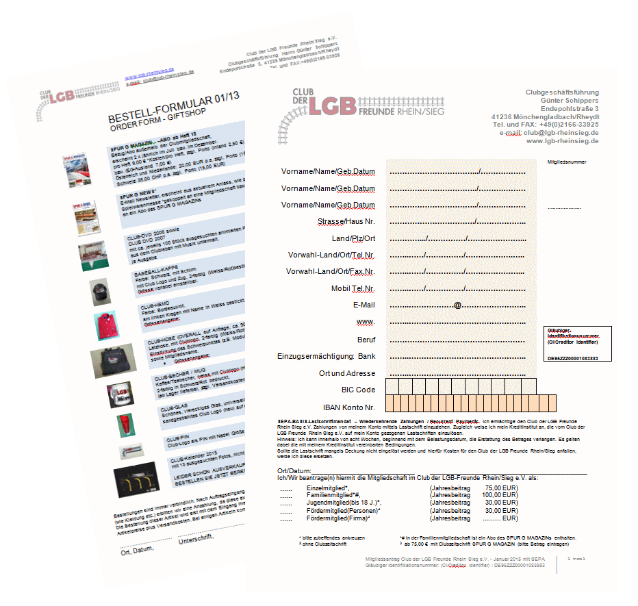 Clubantrag und Bestellmglichkeiten unseres Spur G Magazin