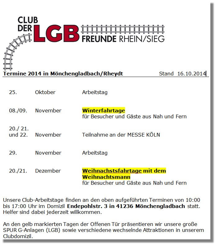 Bitte beachten Sie  unsere Terminnderungen fr 2014