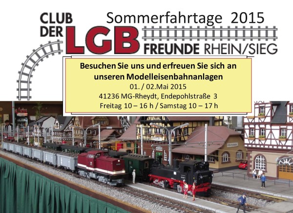 Freitag, 01. Mai 2015 und Samstag, 02. Mai 2015, jeweils von 10-17 Uhr finden unsere Fahrtage im Domizil in Mnchengladbach statt. 