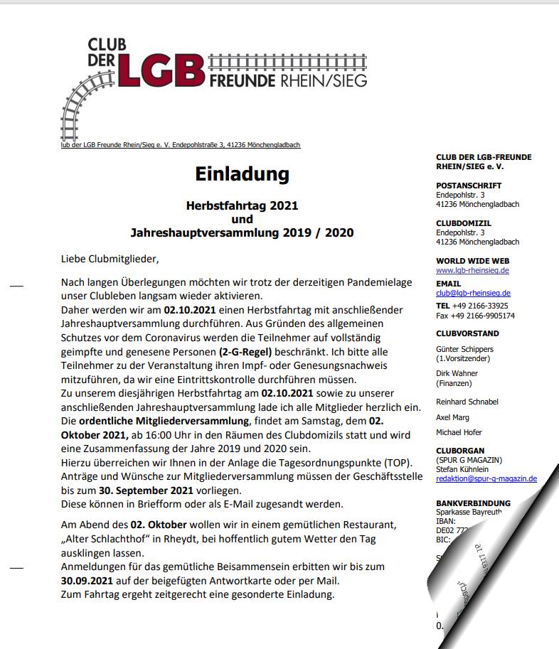 Einladung zur Jahreshauptversammlung 2021 - fr 2019/2020